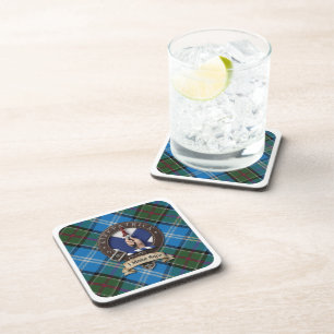 Clan Kirkpatrick Crest and Tartan on Coasters