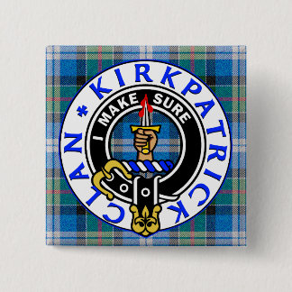 CLAN KIRKPATRICK CREST on TARTAN SQUARE 15 Cm Square Badge