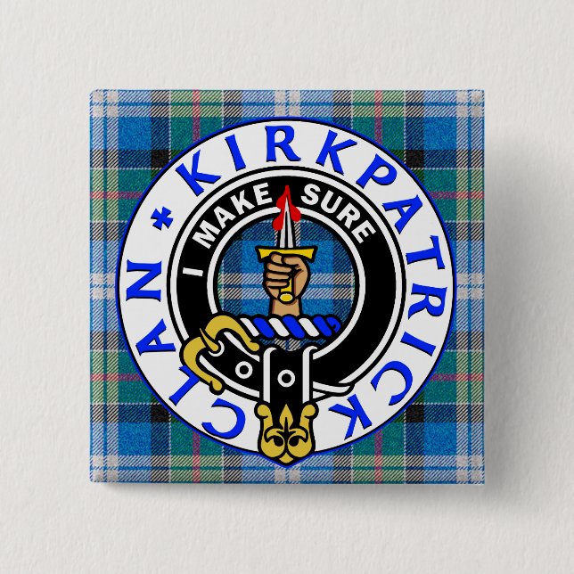 CLAN KIRKPATRICK CREST on TARTAN SQUARE 15 Cm Square Badge (Front)