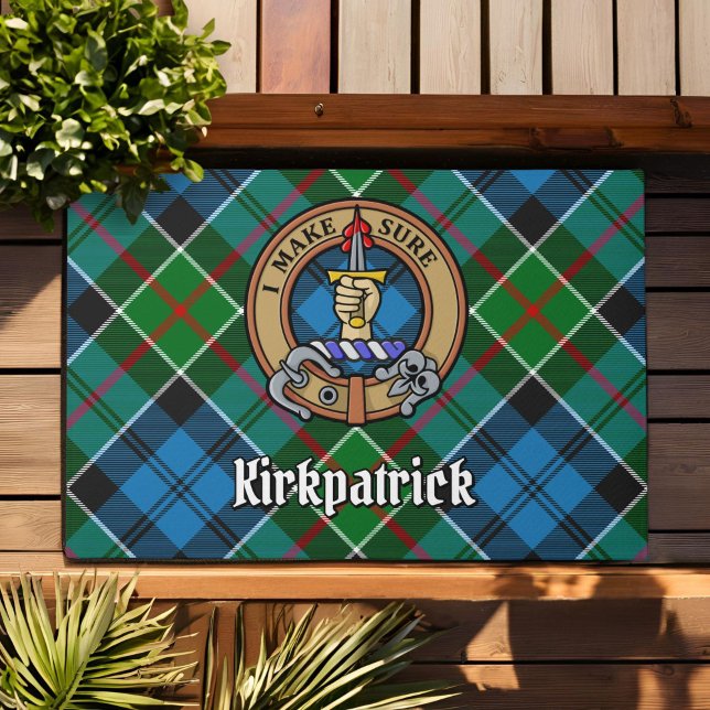 Clan Kirkpatrick Crest over Tartan Doormat (Creator Uploaded)
