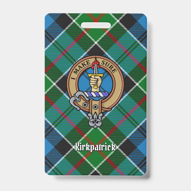 Clan Kirkpatrick Crest over Tartan ID Badge (Front)