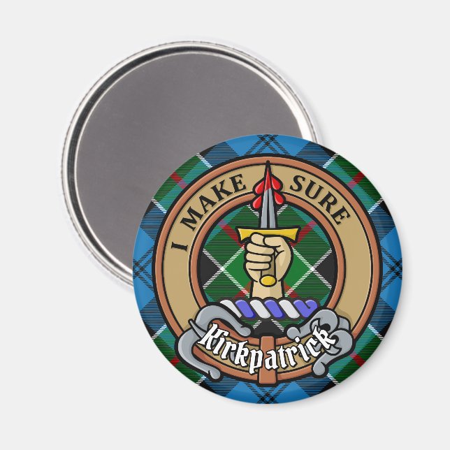 Clan Kirkpatrick Crest over Tartan Magnet (Front/Back)