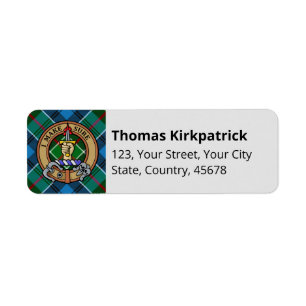 Clan Kirkpatrick Crest over Tartan Return Address Label