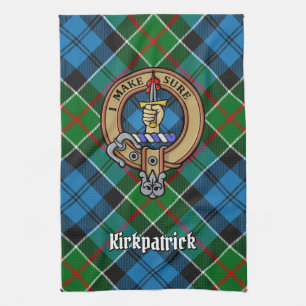 Clan Kirkpatrick Crest over Tartan Tea Towel