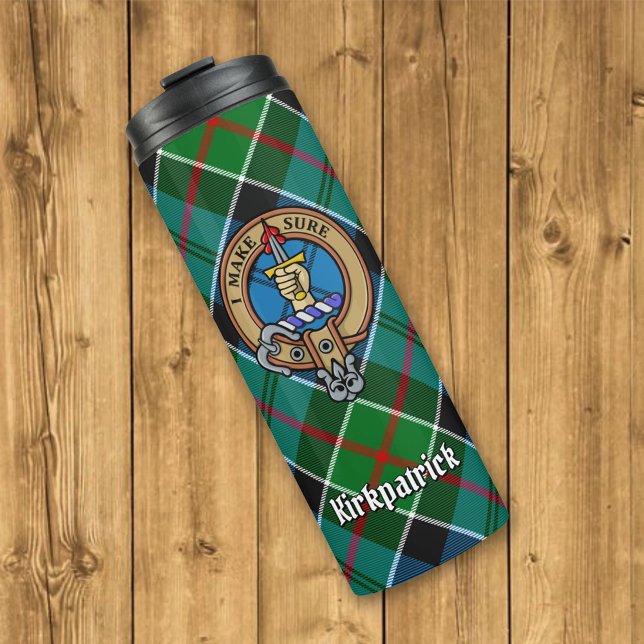 Clan Kirkpatrick Crest over Tartan Thermal Tumbler (Creator Uploaded)