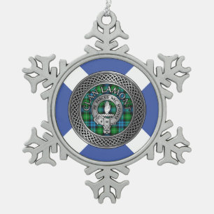 Clan Lamont Crest & Tartan Knot Snowflake Pewter Christmas Ornament