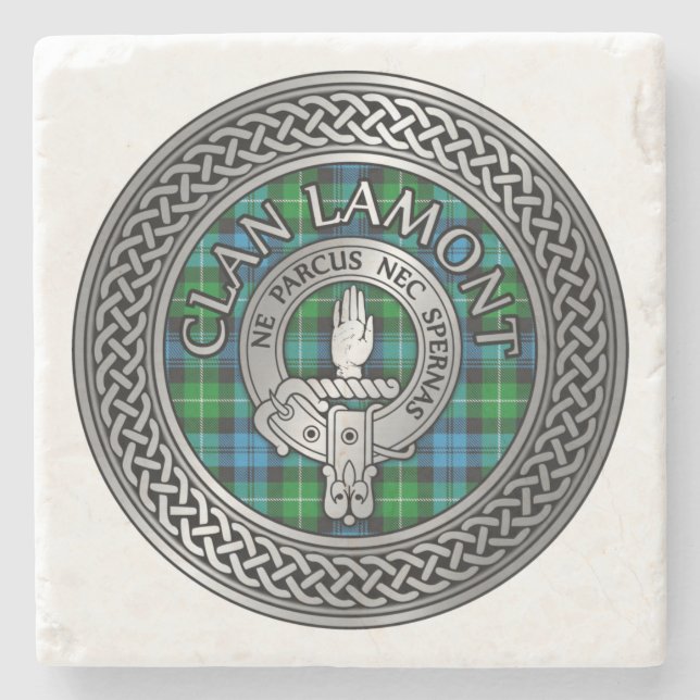 Clan Lamont Crest & Tartan Knot Stone Coaster (Front)