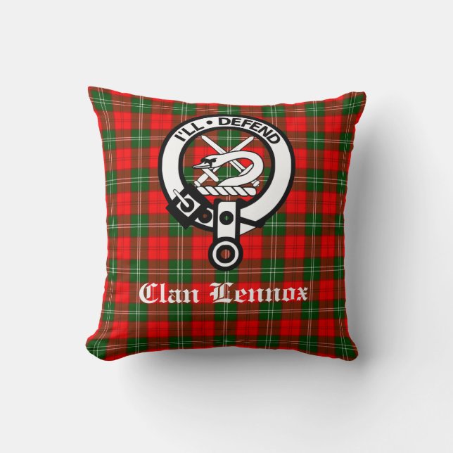 Clan Lennox Crest Badge & Tartan Cushion (Front)