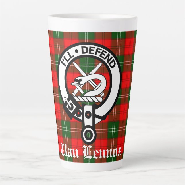 Clan Lennox Crest Badge & Tartan Latte Mug (Front)
