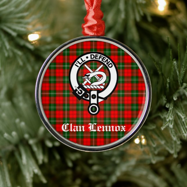 Clan Lennox Crest Badge & Tartan Metal Ornament (Tree)