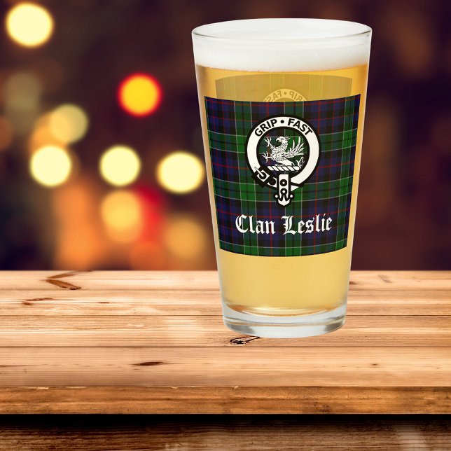 Clan Leslie Crest Badge and Tartan  Glass (Creator Uploaded)