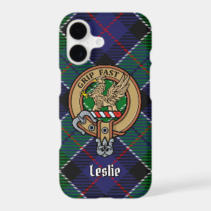 Clan Leslie Crest over Hunting Tartan