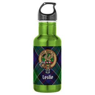 Clan Leslie Crest over Hunting Tartan 532 Ml Water Bottle
