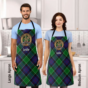 Clan Leslie Crest over Hunting Tartan Apron