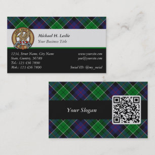 Clan Leslie Crest over Hunting Tartan Business Card