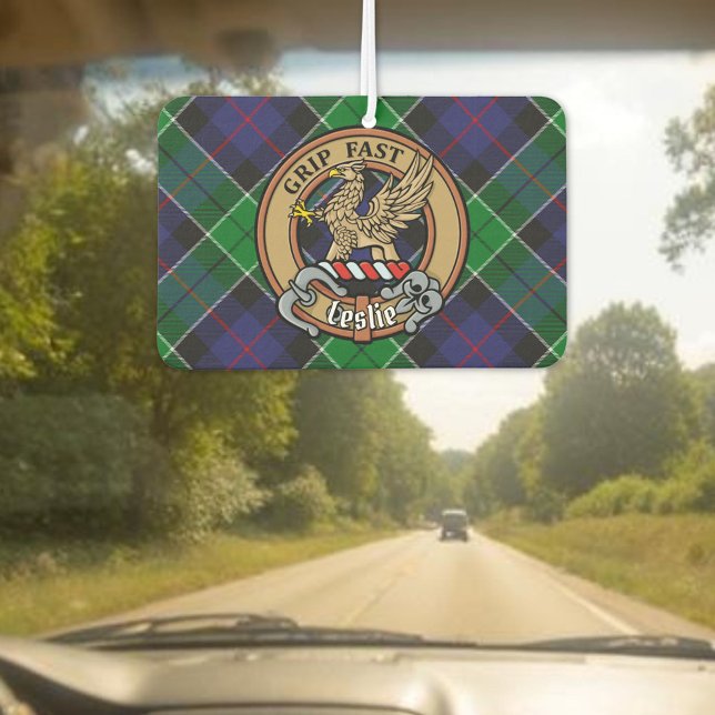 Clan Leslie Crest over Hunting Tartan Car Air Freshener (Creator Uploaded)