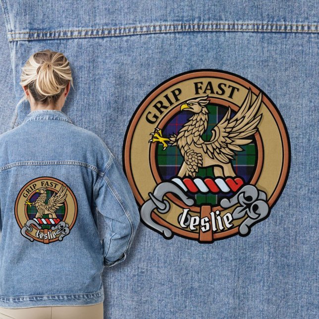 Clan Leslie Crest over Hunting Tartan Denim Jacket (Creator Uploaded)