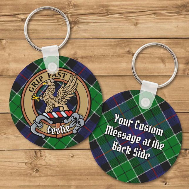 Clan Leslie Crest over Hunting Tartan Key Ring (Creator Uploaded)