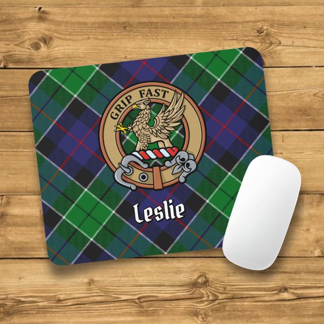 Clan Leslie Crest over Hunting Tartan Mouse Pad (Creator Uploaded)