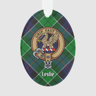 Clan Leslie Crest over Hunting Tartan Ornament