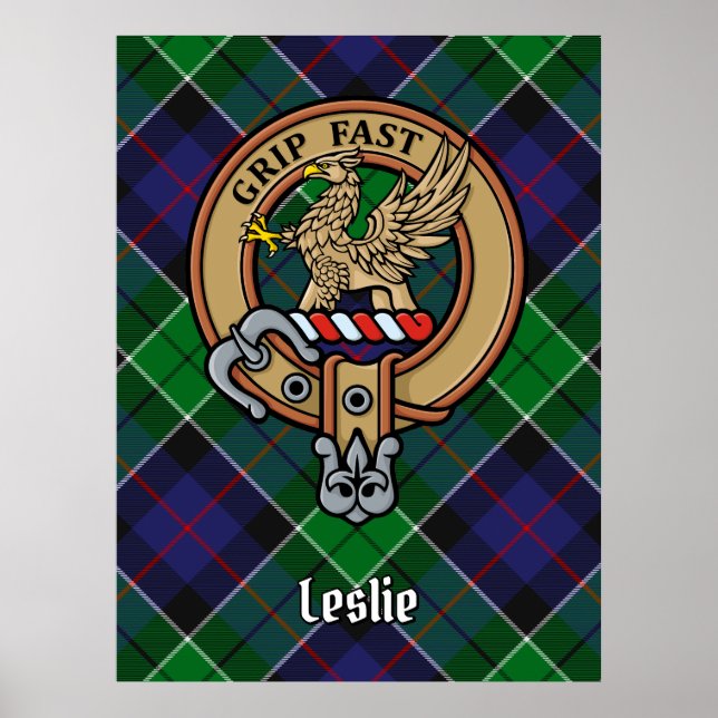 Clan Leslie Crest over Hunting Tartan Poster (Front)