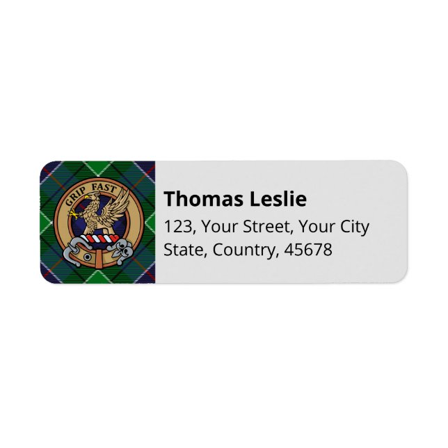 Clan Leslie Crest over Hunting Tartan Return Address Label (Front)