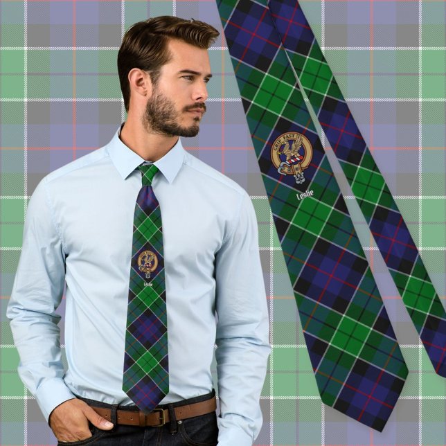 Clan Leslie Crest over Hunting Tartan Tie (Creator Uploaded)