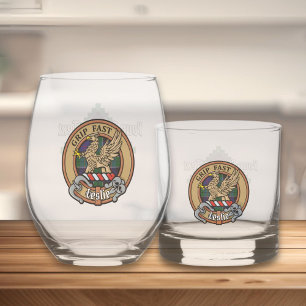 Clan Leslie Crest over Hunting Tartan Whiskey Glass
