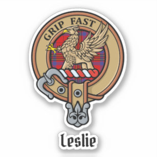 Clan Leslie Crest over Red Tartan