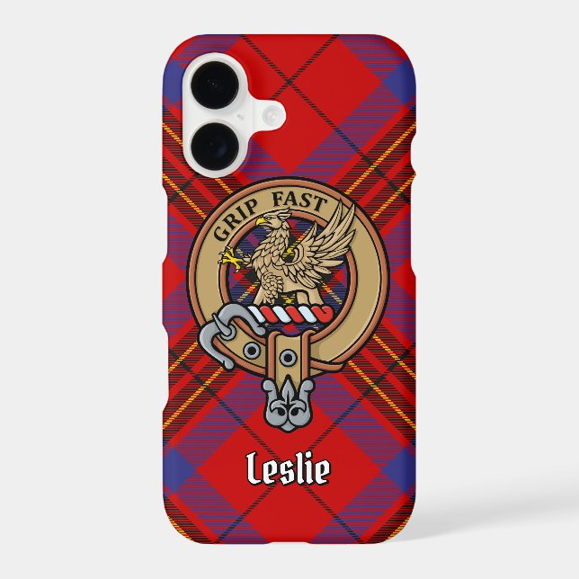 Clan Leslie Crest over Red Tartan (Back)