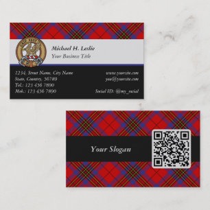 Clan Leslie Crest over Red Tartan Business Card