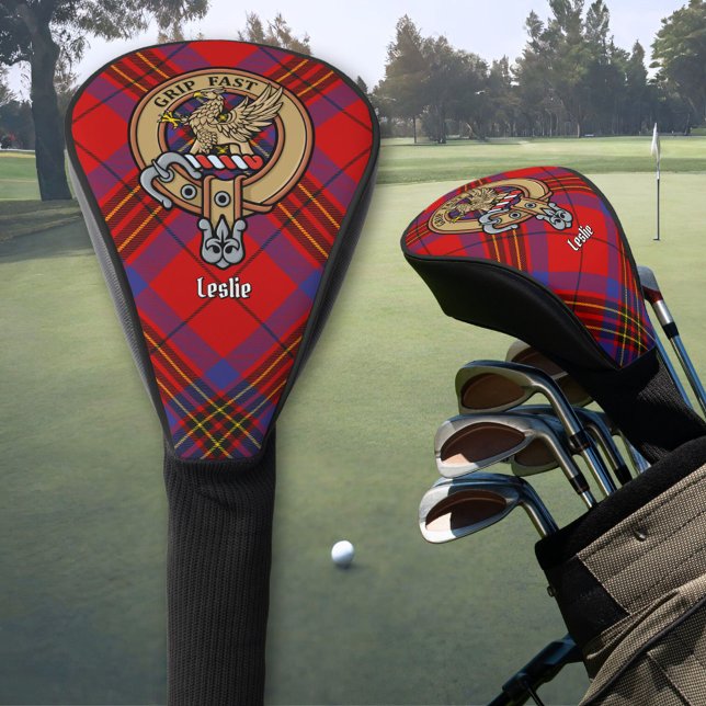 Clan Leslie Crest over Red Tartan Golf Head Cover (Creator Uploaded)