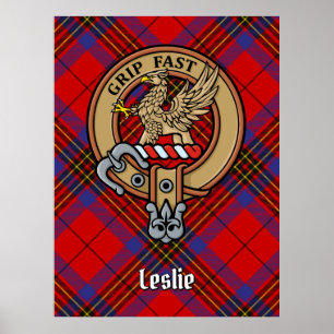 Clan Leslie Crest over Red Tartan Poster