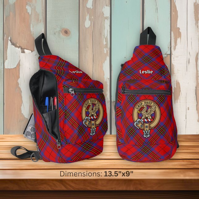 Clan Leslie Crest over Red Tartan Sling Bag (Creator Uploaded)