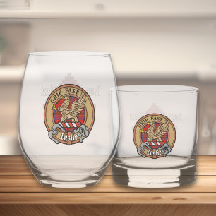 Clan Leslie Crest over Red Tartan Whiskey Glass
