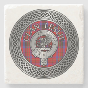 Clan Leslie Crest & Tartan Knot Stone Coaster