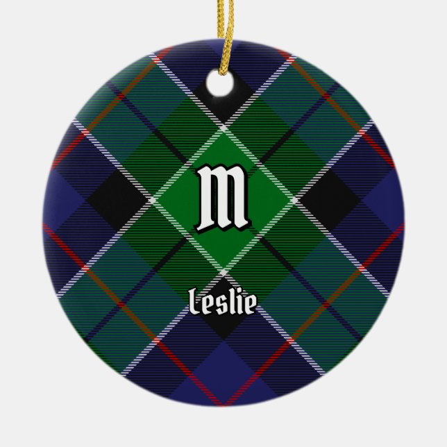 Clan Leslie Hunting Tartan Ceramic Ornament (Front)