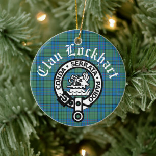 Clan Lockhart Crest Badge & Tartan Ceramic Ornament