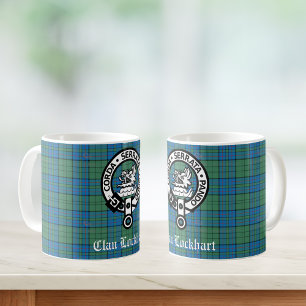 Clan Lockhart Crest Badge & Tartan Coffee Mug