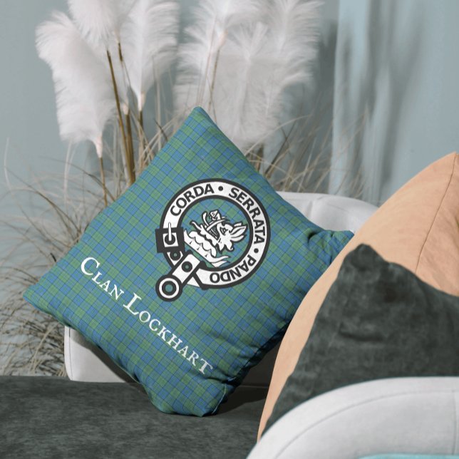 Clan Lockhart Crest Badge & Tartan Cushion (More home décor, accessories and gift ideas are available in The Clan Lockhart Collection!)