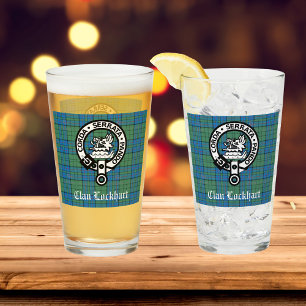 Clan Lockhart Crest Badge & Tartan Glass