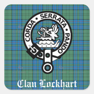 Clan Lockhart Crest Badge & Tartan Square Sticker