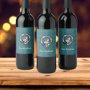 Clan Lockhart Crest Badge & Tartan Wine Label