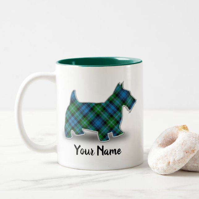 Clan Lyon Tartan Scottish Terrier Two-Tone Coffee Mug (With Donut)