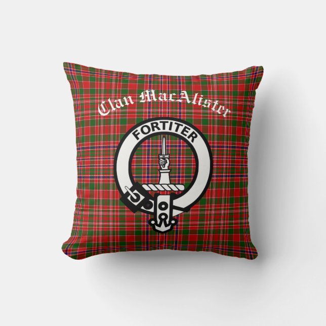 Clan MacAlister Crest Badge & Tartan  Cushion (Front)