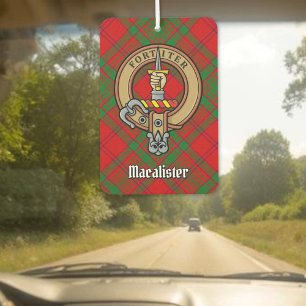 Clan MacAlister Crest over Glenbarr Tartan Car Air Freshener