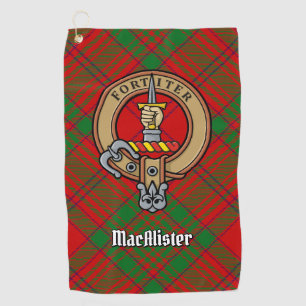Clan MacAlister Crest over Glenbarr Tartan Golf Towel