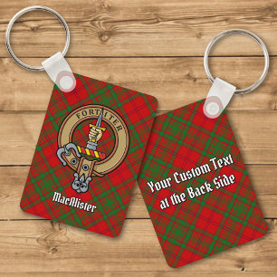 Clan MacAlister Crest over Glenbarr Tartan Key Ring
