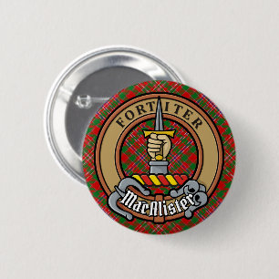 Clan MacAlister Crest over Tartan 6 Cm Round Badge