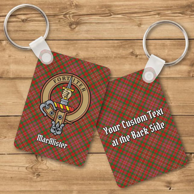 Clan MacAlister Crest over Tartan Keychain (Creator Uploaded)